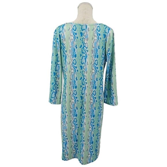 Jean-Pierre Klifa Snakeskin Print Sheath Dress Blue & Green Women's XXL Preppy - Picture 2 of 10